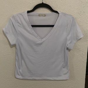 White Cropped V-Neck Tee